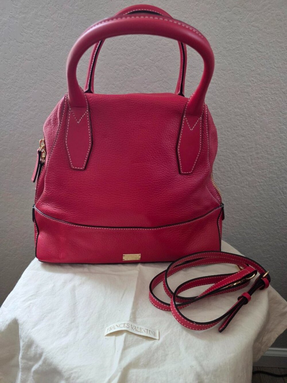 Frances Valentine Pebbled Leather Satchel Shoulder Bag Crossbody Red